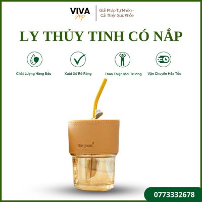 Ly thủy tinh mix da , cốc thủy tinh bọc da 450ml kèm ống hút sang trọng